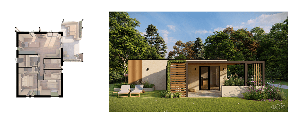 Artist impressie van recreatiewoning Dwergarend