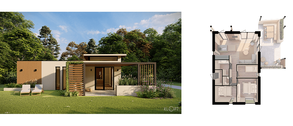 Artist impressie van recreatiewoning Steenpatrijs